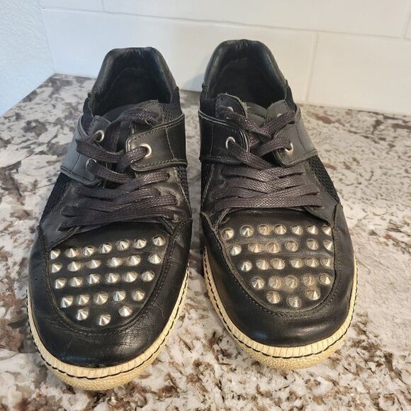SANDRO  Black Leather  studded Sneakers size 9 - Picture 1 of 11